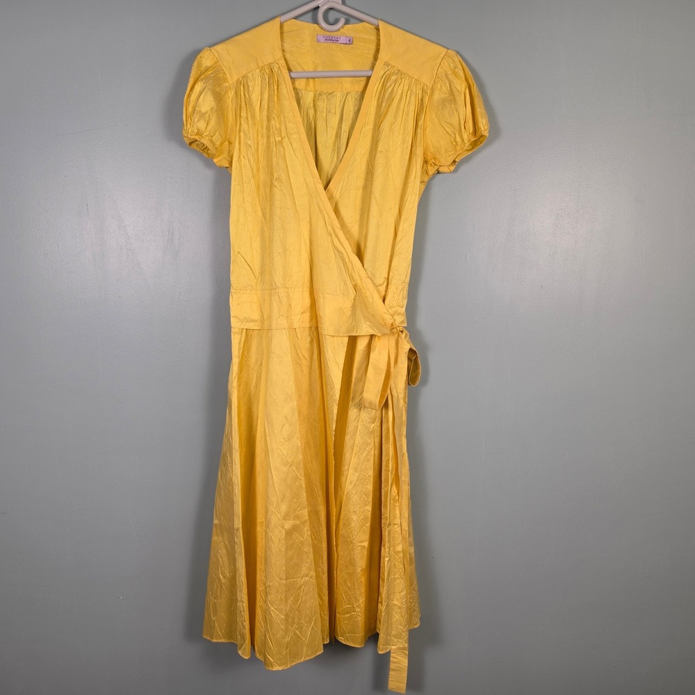 Calypso Christiane Celle Womens Yellow 100% Silk Wrap Dress Short Sleeve Size S